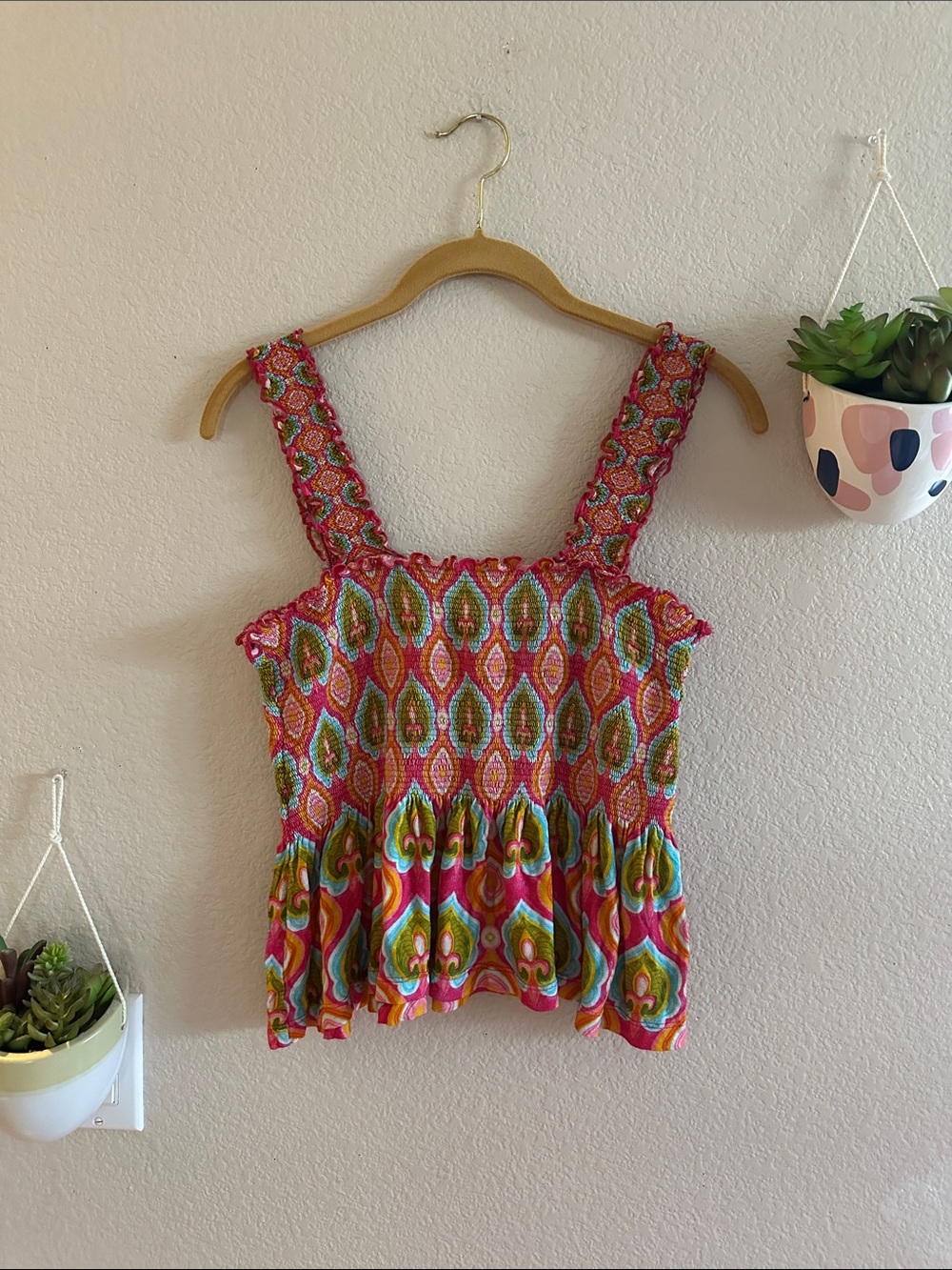 Anthropologie Conditions Apply Smocked Peplum Vintage Boho Tank Top Small